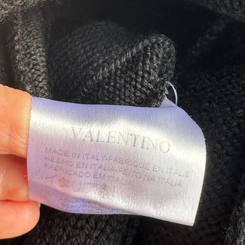 Valentino Black Roma Virgin Wool Cardigan Size 10 Front Tie Quiet Luxury Couture - Picture 6 of 8